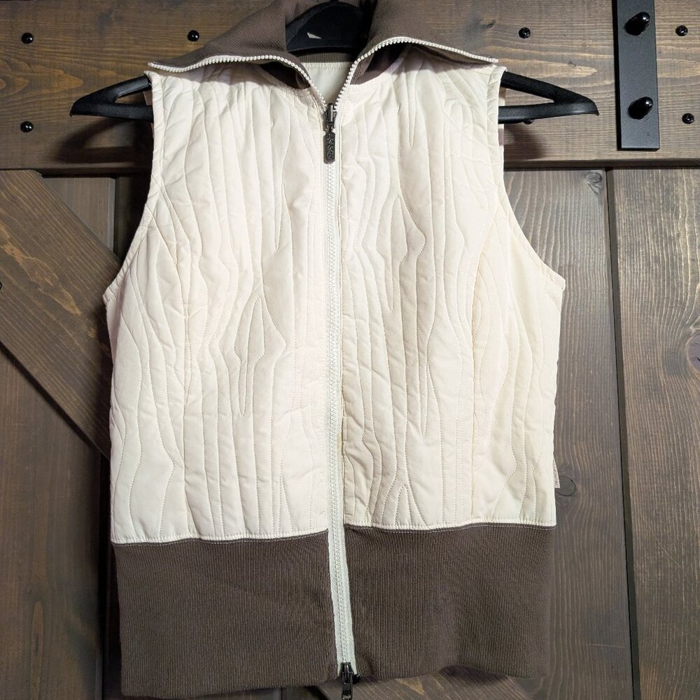 Columbia reversible ivory/olive vest (one side quilted; other pockets size XS/S